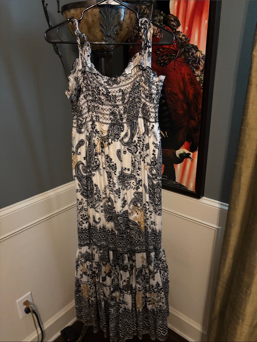 Bila White Black and Gold Paisley cotton Maxi Dress - M